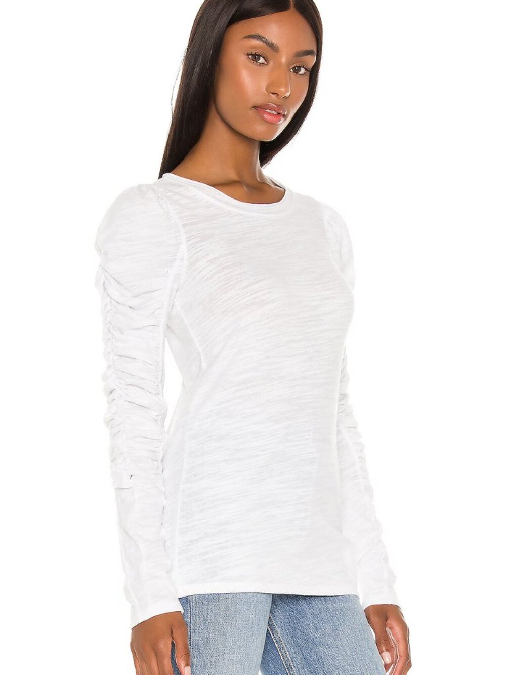 Free People We The Free Natasha Long Sleeve Tee in Optic White Size L EUC